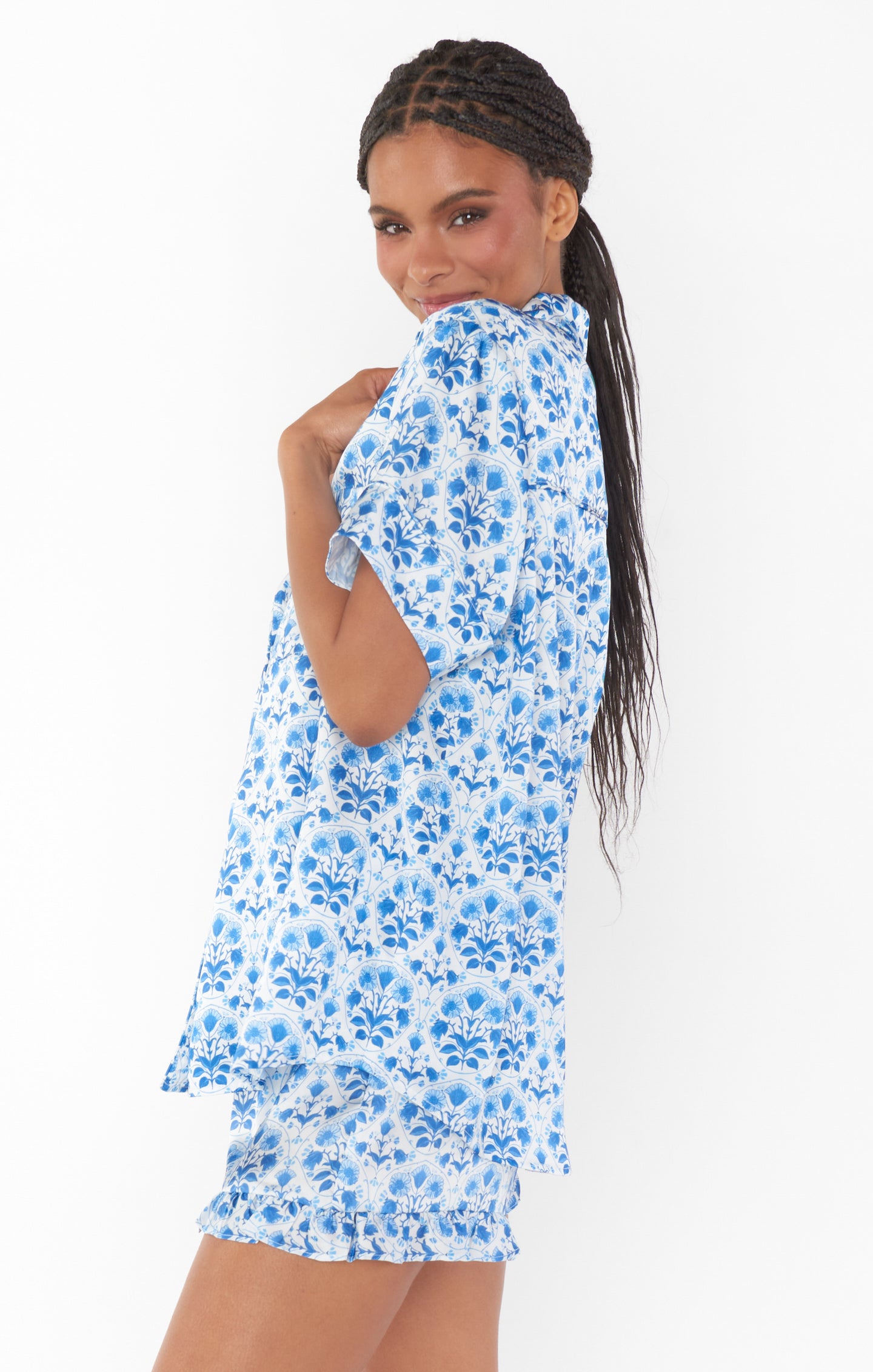 Long Sleeve Floral Pajama Set Blue Large - White Mark : Target