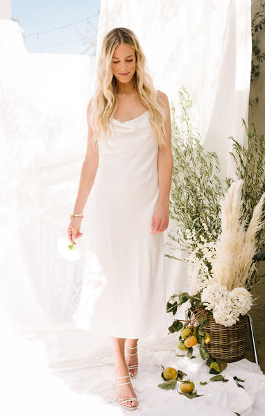 Verona Cowl Dress ~ Ivory Luxe Satin XS