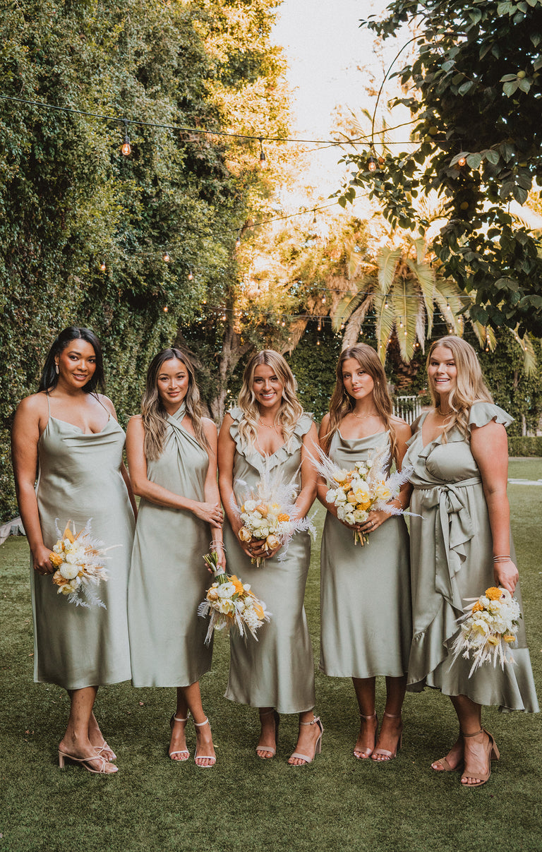 Jasmine Halter Midi Dress, in Moss Green Luxe Satin | Show Me Your Mumu | Bridesmaid Dresses & Wedding Attendee Dress Jasmine Halter Midi Dress, in Moss Green Luxe Satin | Show Me Your Mumu | Bridesmaid Dresses & Wedding Attendee Dress
