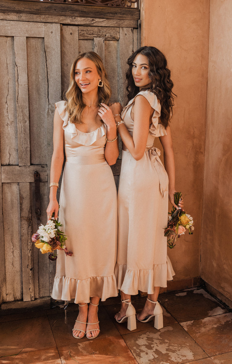 Alexis Midi Dress ~ Champagne Luxe Satin – Show Me Your Mumu