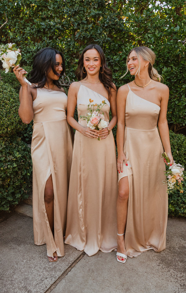 Shannon One Shoulder Dress ~ Champagne Luxe Satin – Show Me Your Mumu Shannon One Shoulder Dress ~ Champagne Luxe Satin – Show Me Your Mumu