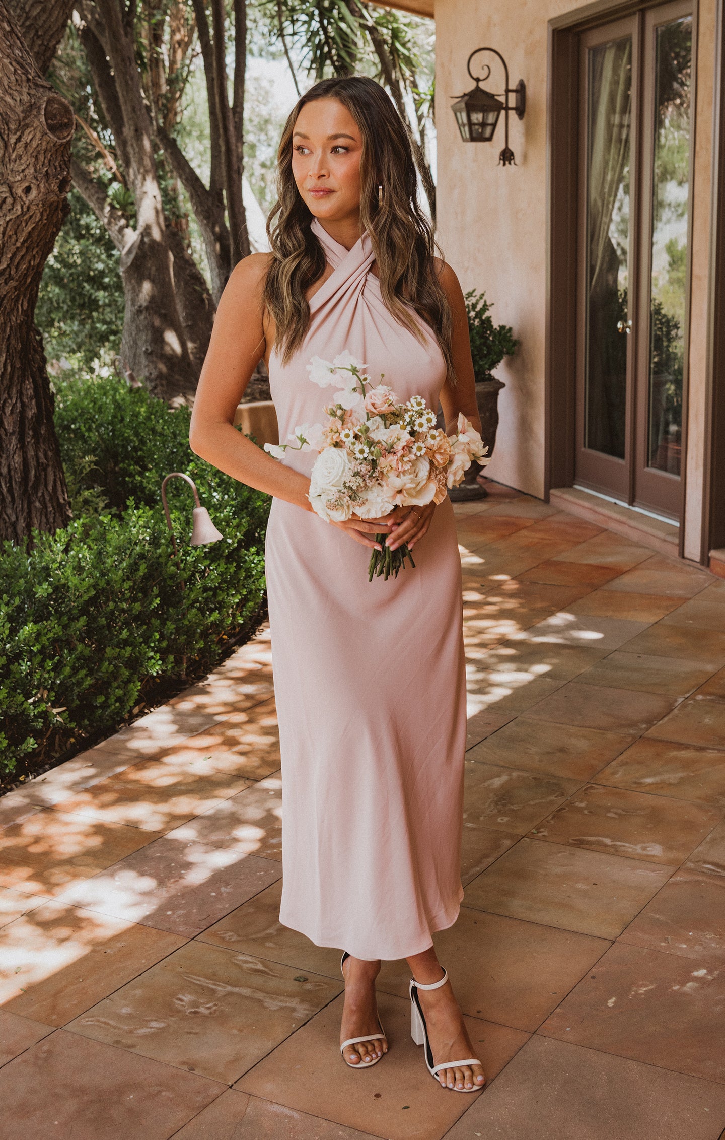 Jasmine Halter Midi Dress Dusty Blush Crisp XXS