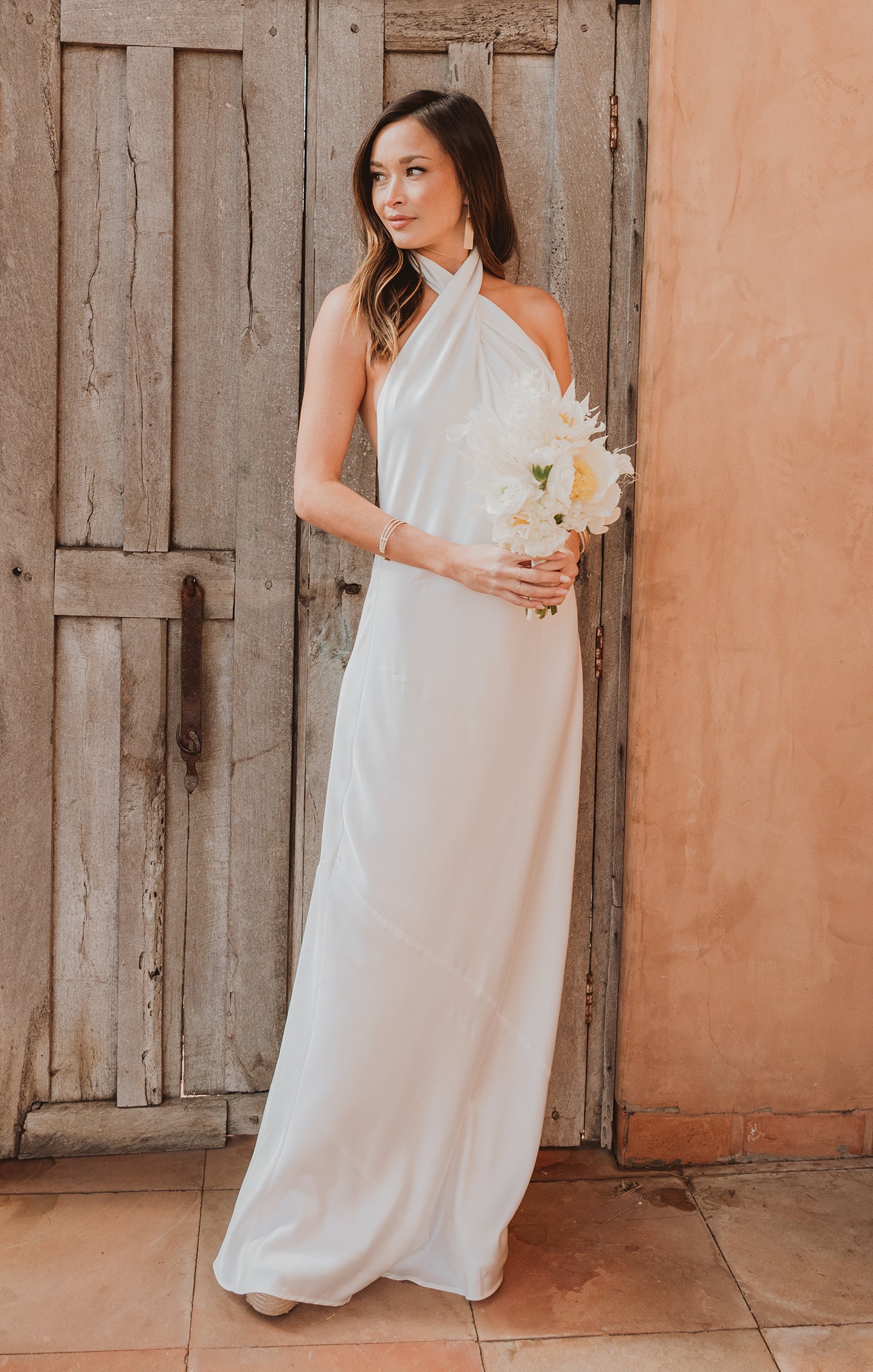 Jasmine Halter Maxi Dress Ivory Luxe Satin XXS