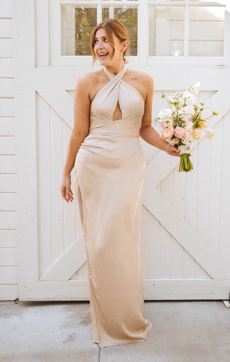Adele Halter Maxi Dress ~ Champagne Luxe Satin Show Me Your Mumu Adele Halter Maxi Dress ~ Champagne Luxe Satin Show Me Your Mumu