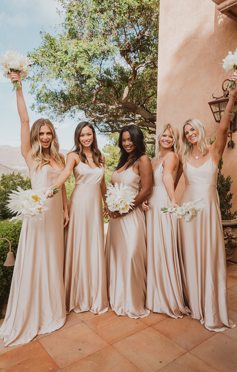 Faith Maxi Dress ~ Champagne Luxe Satin S Faith Maxi Dress ~ Champagne Luxe Satin S