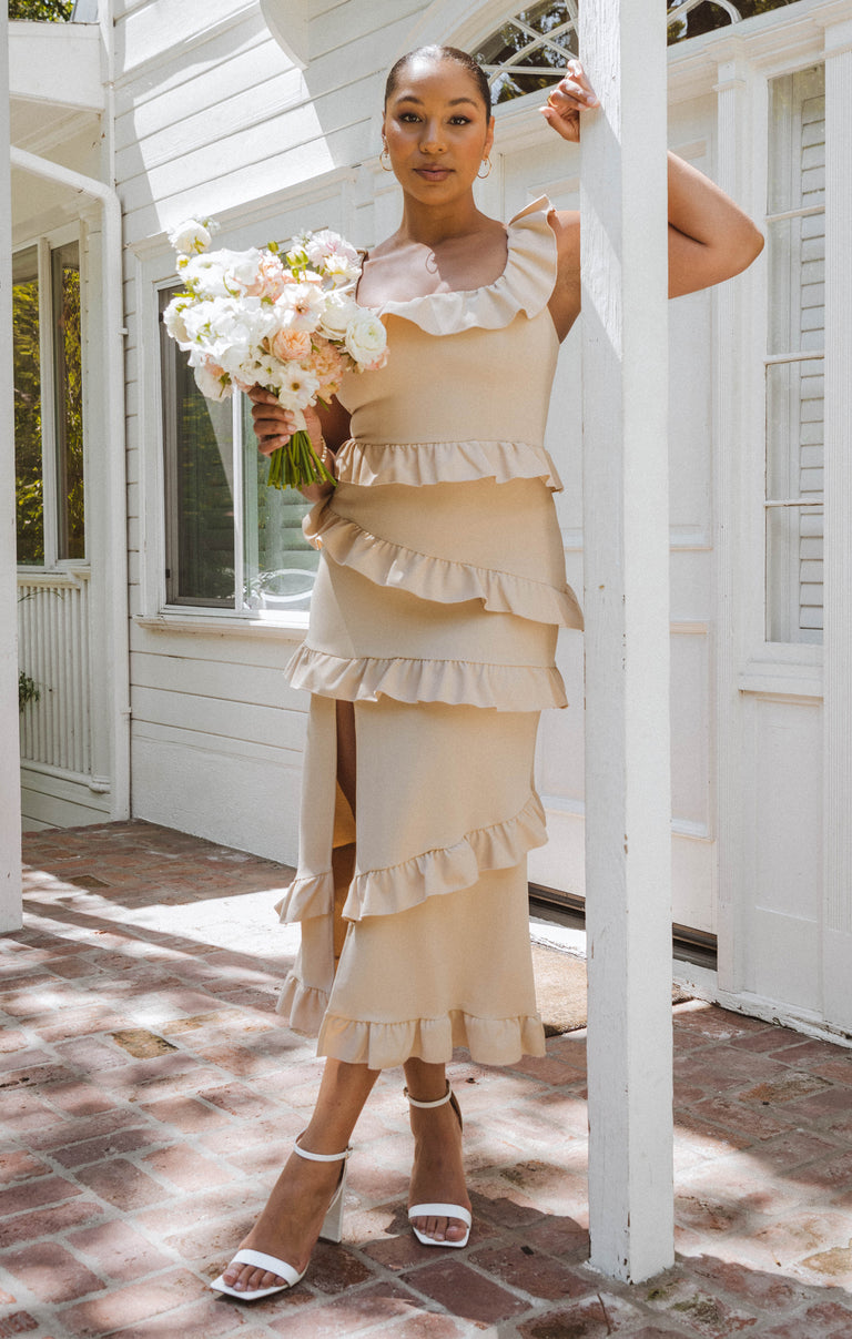 white christmas dresses Greta Dress ~ Champagne Stretch – Show Me Your Mumu