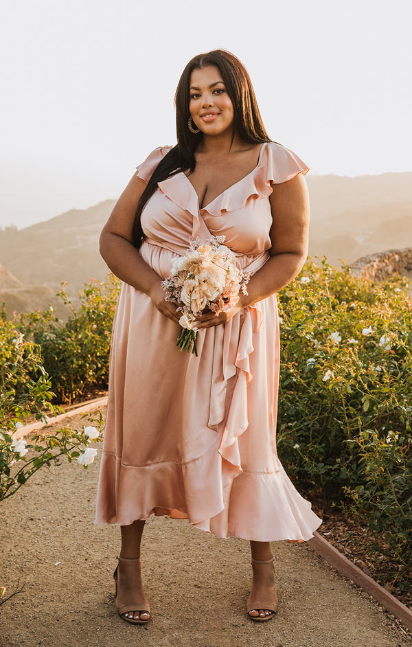 Samantha Ruffle Wrap Dress ~ Rose Gold Luxe Satin – Show Me Your Mumu
