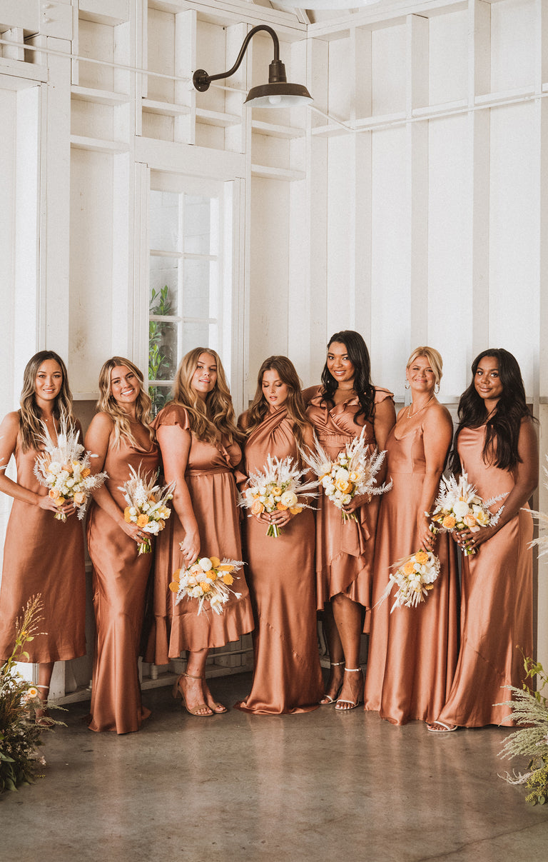 blue dress for baby girl Florence Wrap Bridesmaids Dress In Rose Pink Satin main image 0