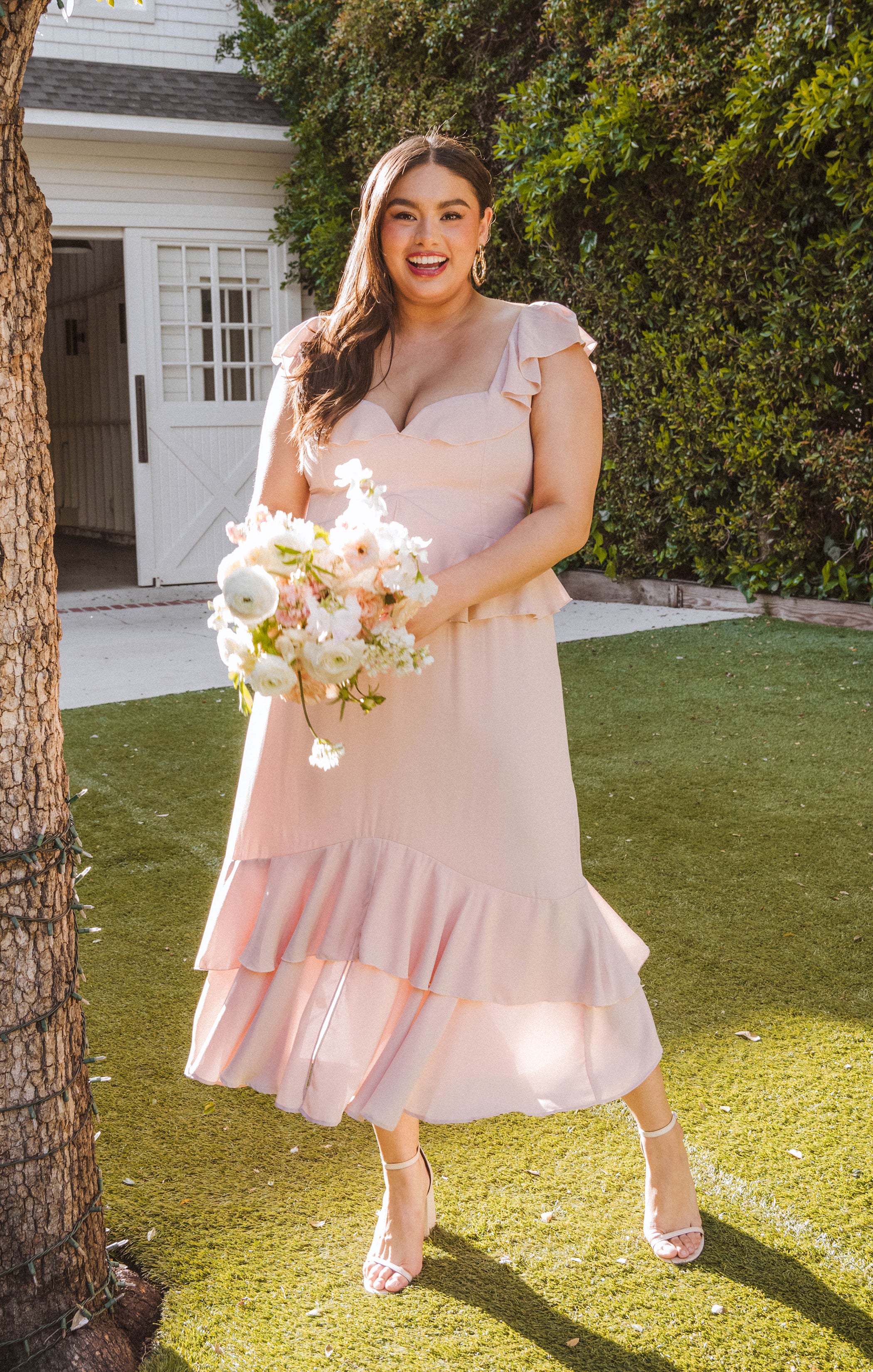 Reese Ruffle Dress ~ Dusty Blush Crisp  Show Me Your Mumu
