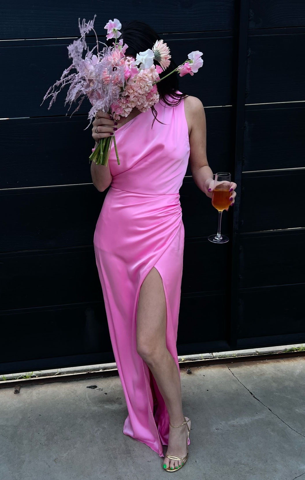 pink dress near me Blush Pink A-line Off Shoulder Long Sleeves Wedding Dress, Bridal Gown, MW959