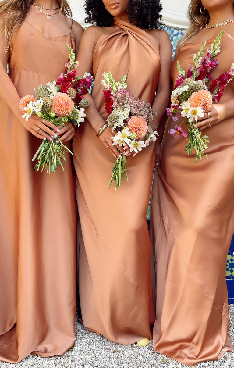Jasmine Halter Maxi Dress ~ Copper Luxe Satin XL