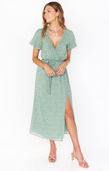 Warehouse verity floral midi hotsell wrap dress