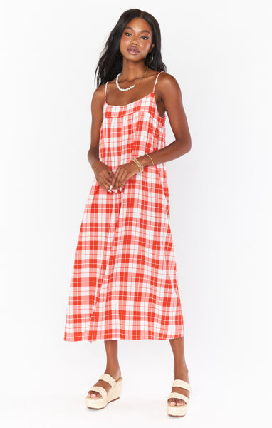 Red tartan midi on sale dress