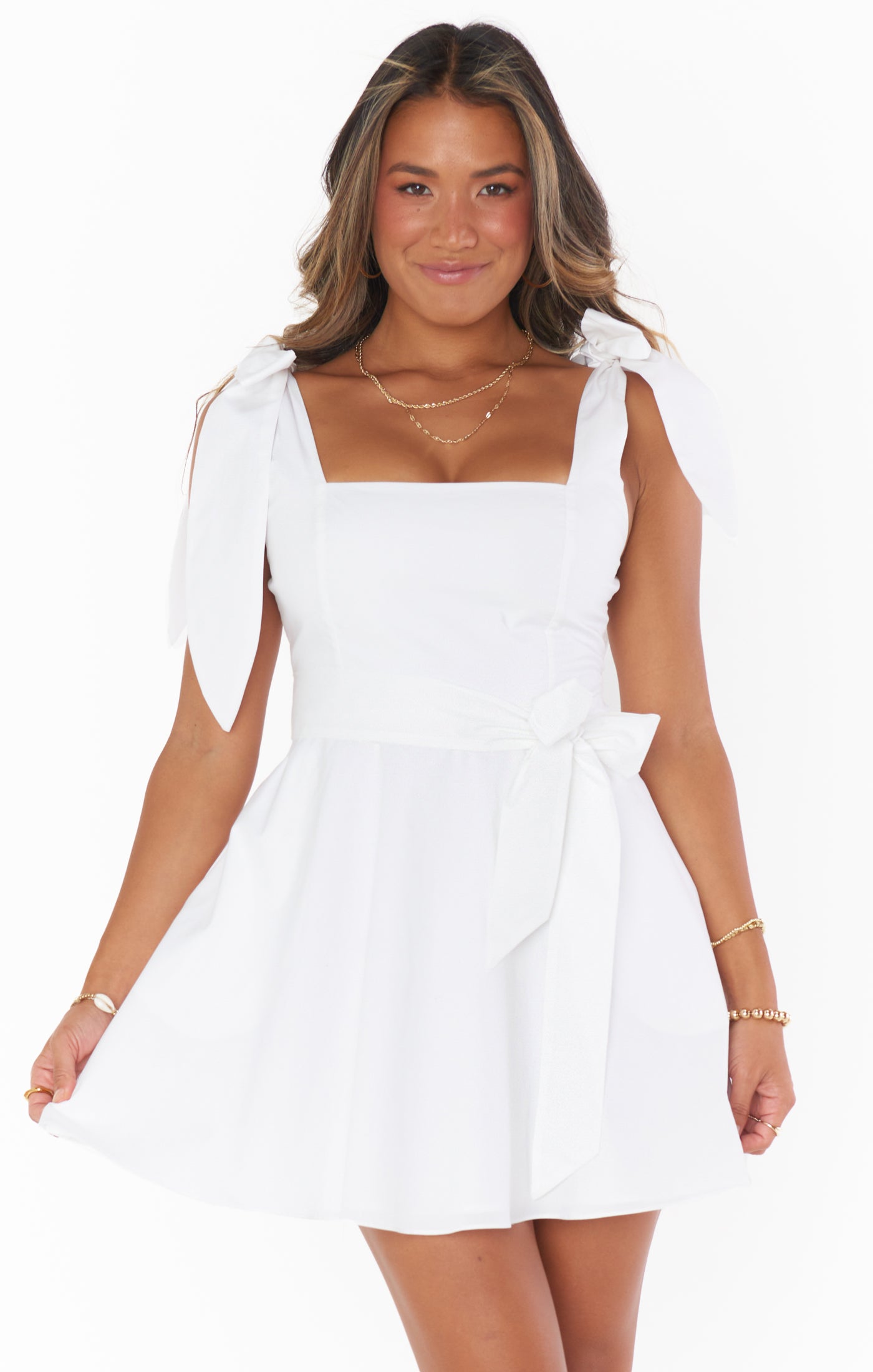 knee length dresses for ladies Claire Mini Dress, in White Poplin, Size: Small