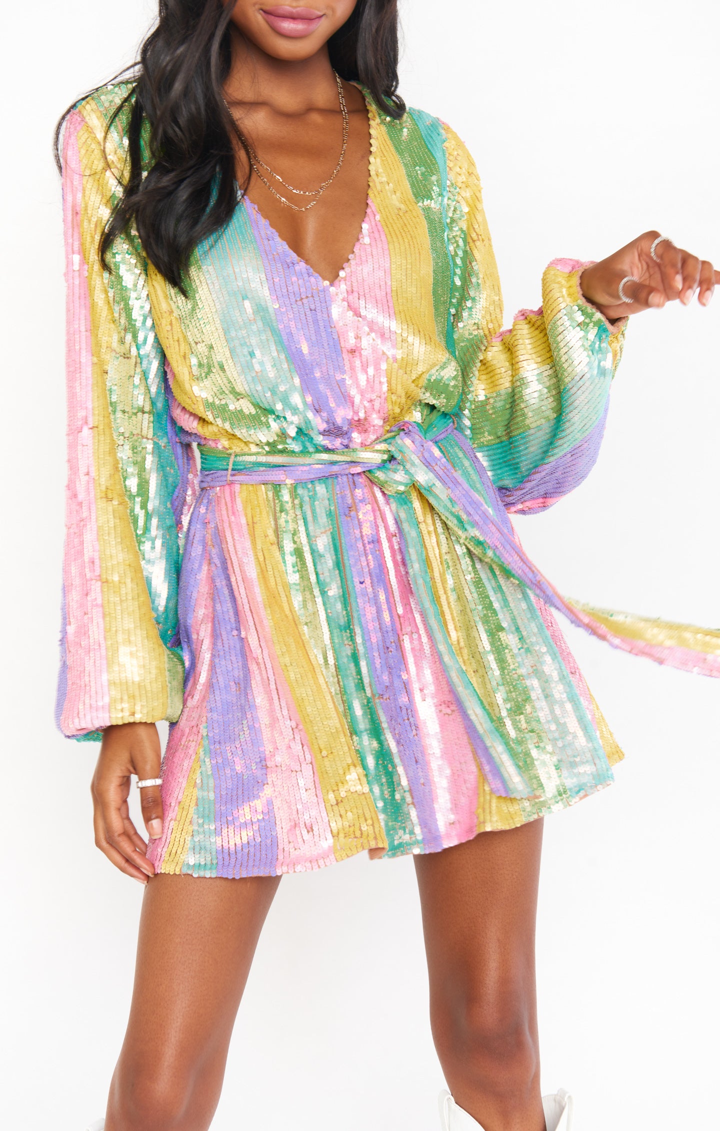 Wear Me Out Dress ~ Rainbow Stripe Sequins – Show Me Your Mumu