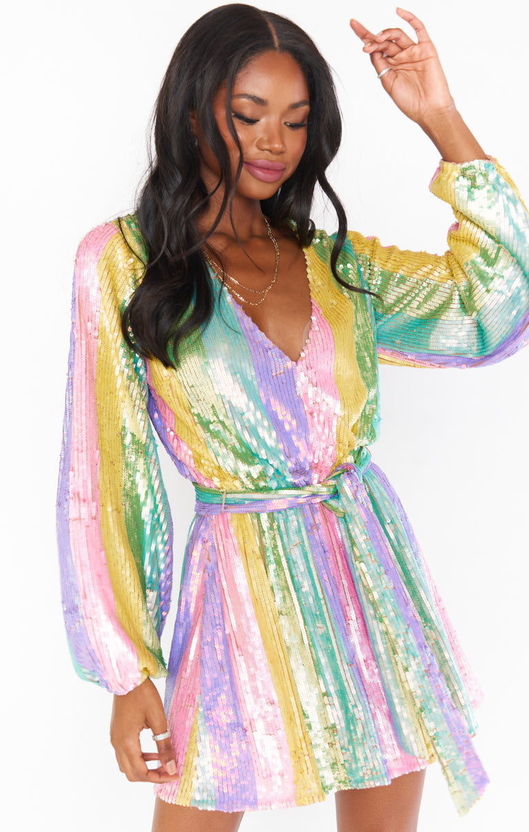 Wear Me Out Dress ~ Rainbow Stripe Sequins – Show Me Your Mumu