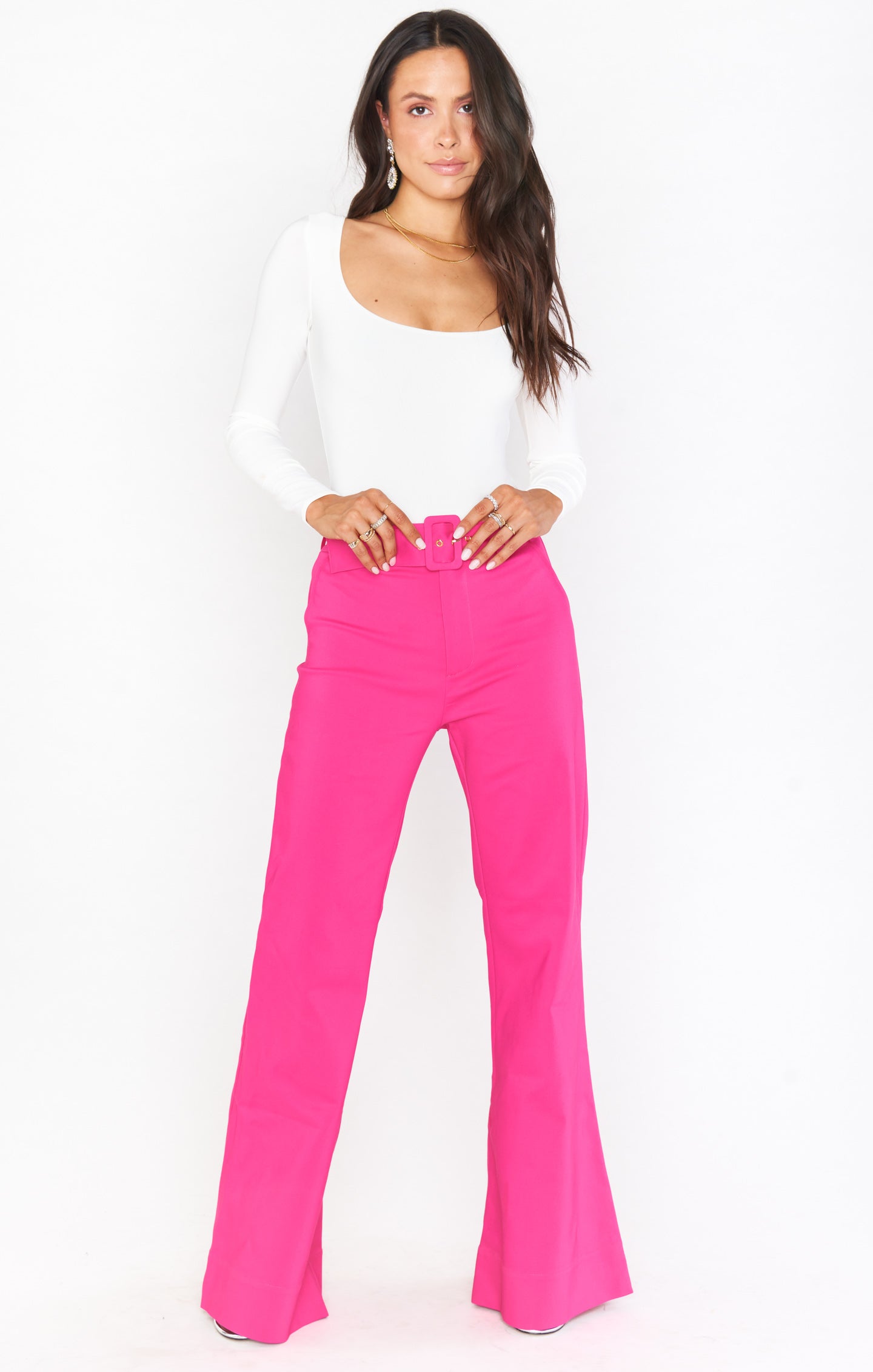 Flare With Me High Waist Stretch Disco Bell Bottom Pants - Neon Pink