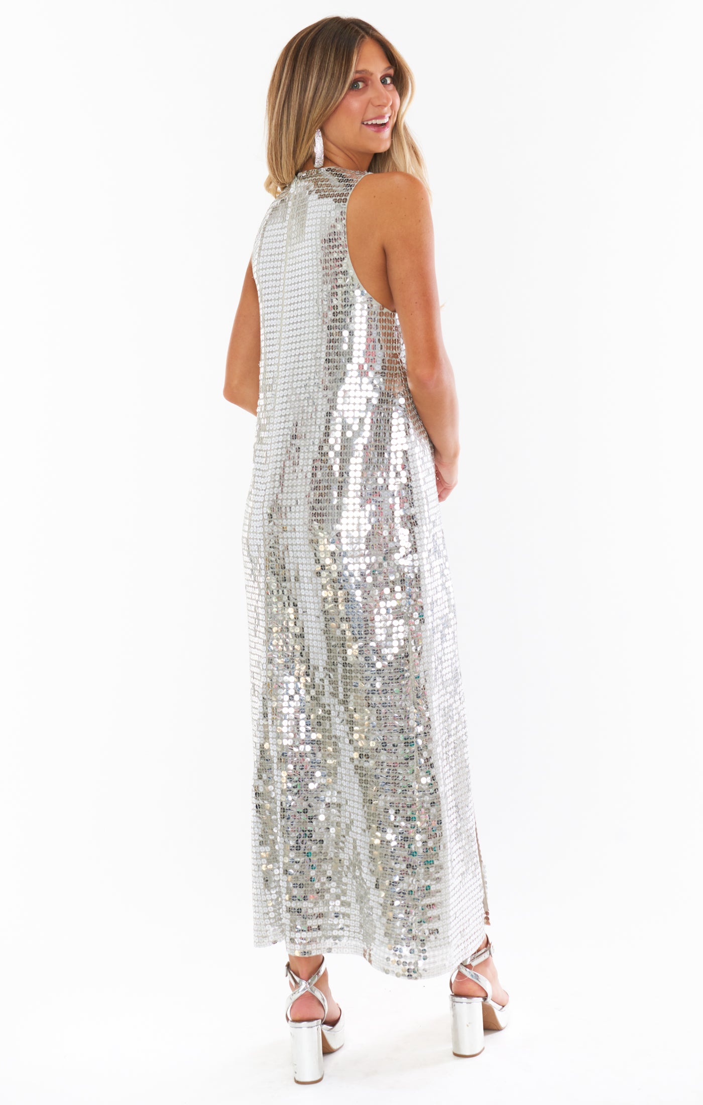 Disco Maxi Dress ~ Silver Disco Sequin