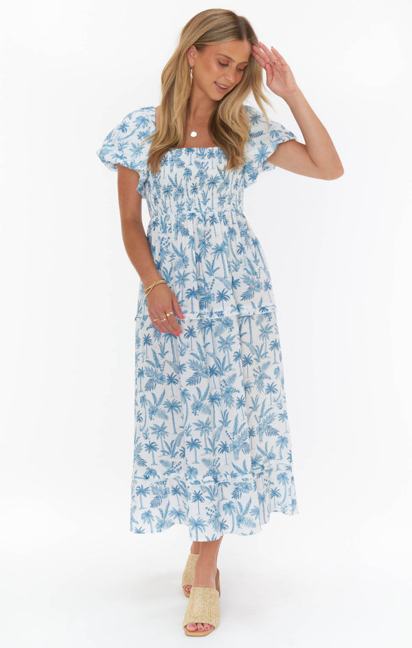Norma Midi Dress ~ Blue Lagoon Palm – Show Me Your Mumu