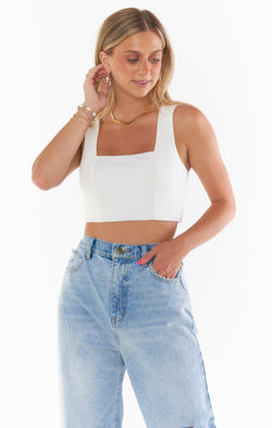 Ansley Crop Top ~ White Stretch