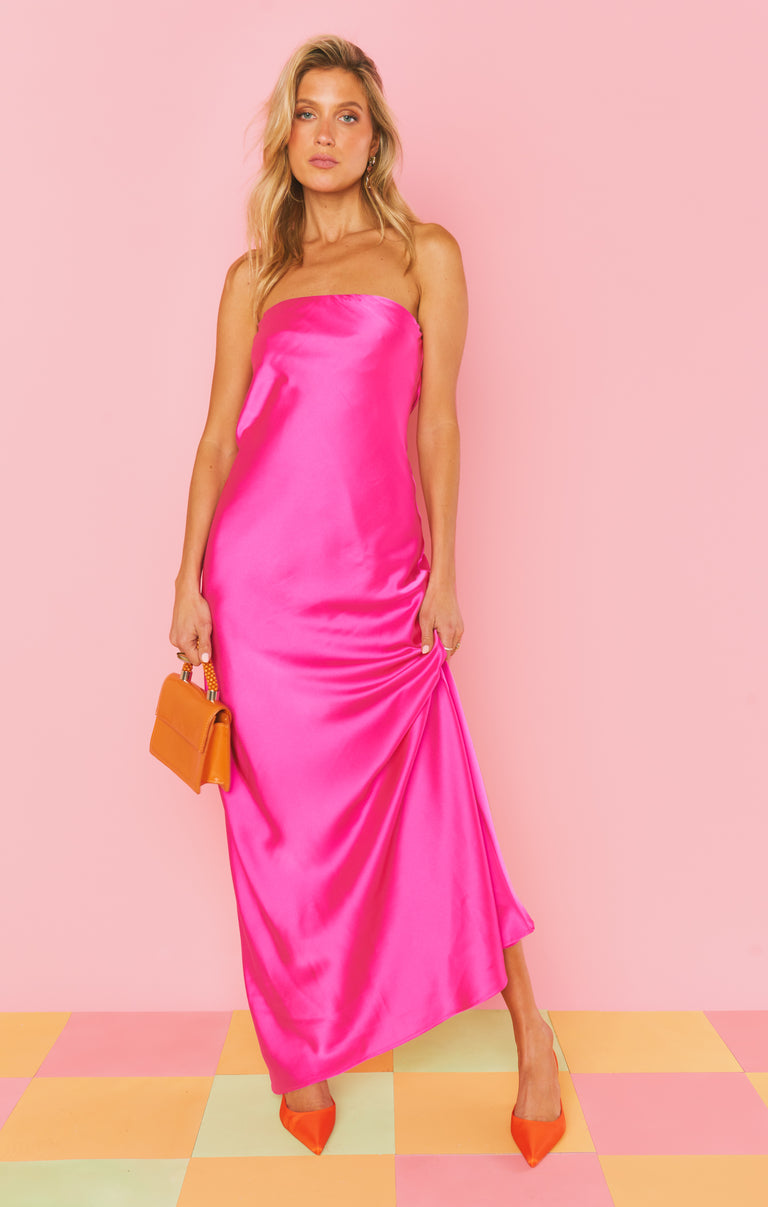 Taylor Tube Dress ~ Hot Pink Luxe Satin Show Me Your Mumu Taylor Tube Dress ~ Hot Pink Luxe Satin Show Me Your Mumu