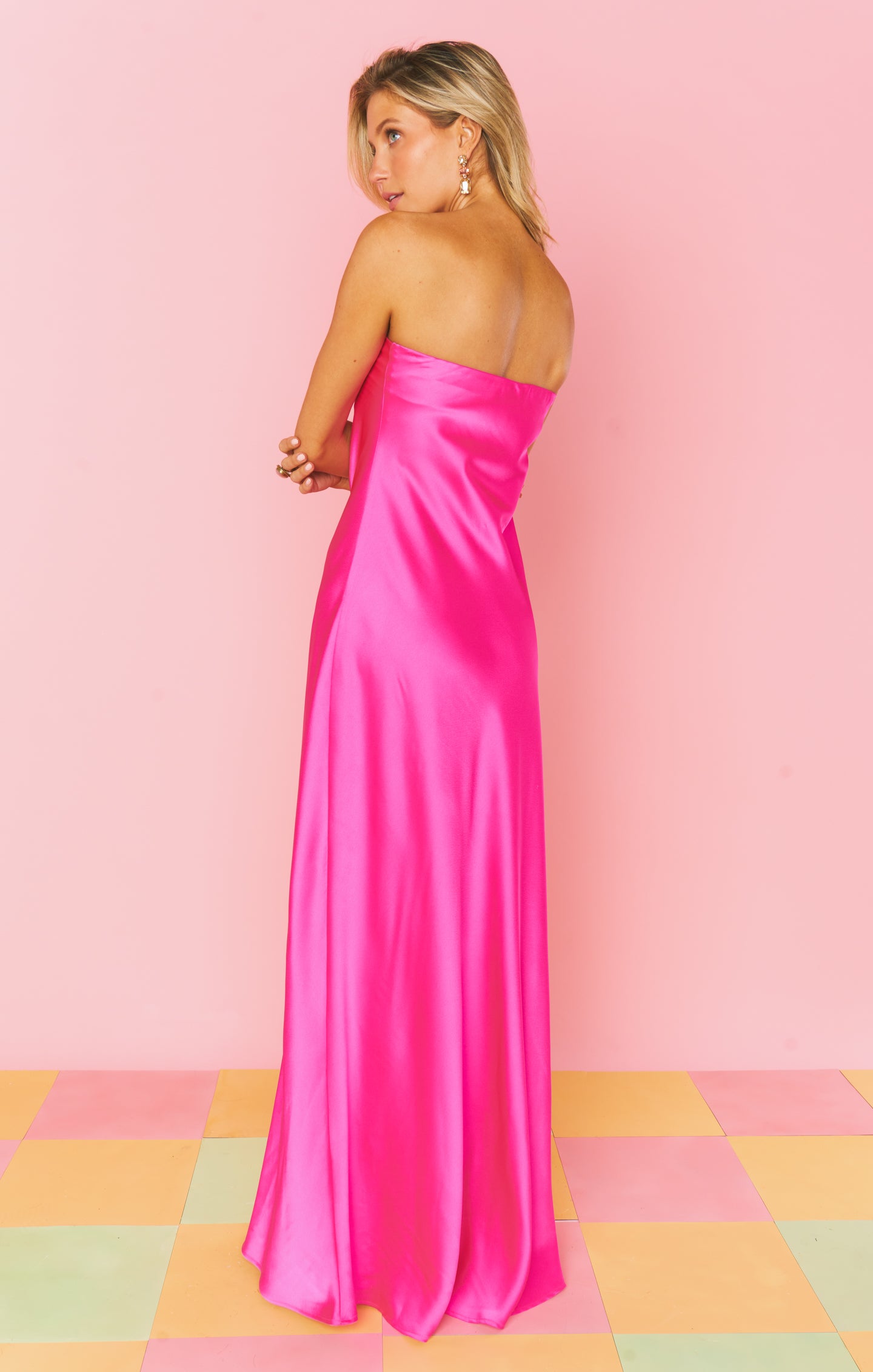Taylor Tube Dress ~ Hot Pink Luxe Satin – Show Me Your Mumu