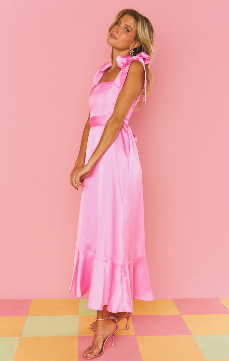 Garden Midi Dress ~ Pink Luxe Satin – Show Me Your Mumu