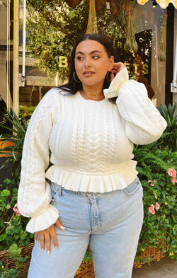 Ridley Ruffle Sweater ~ Cream Cable Knit