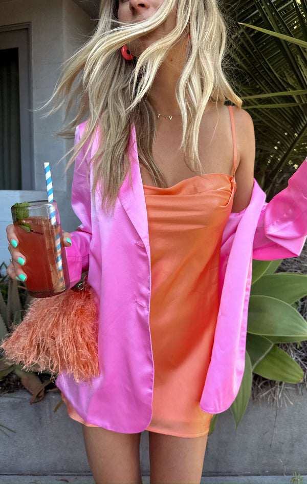 Sabine Mini Slip Dress Cantaloupe Luxe Satin Show Me Your Mumu