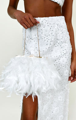 Fae Faux Feather Purse ~ White