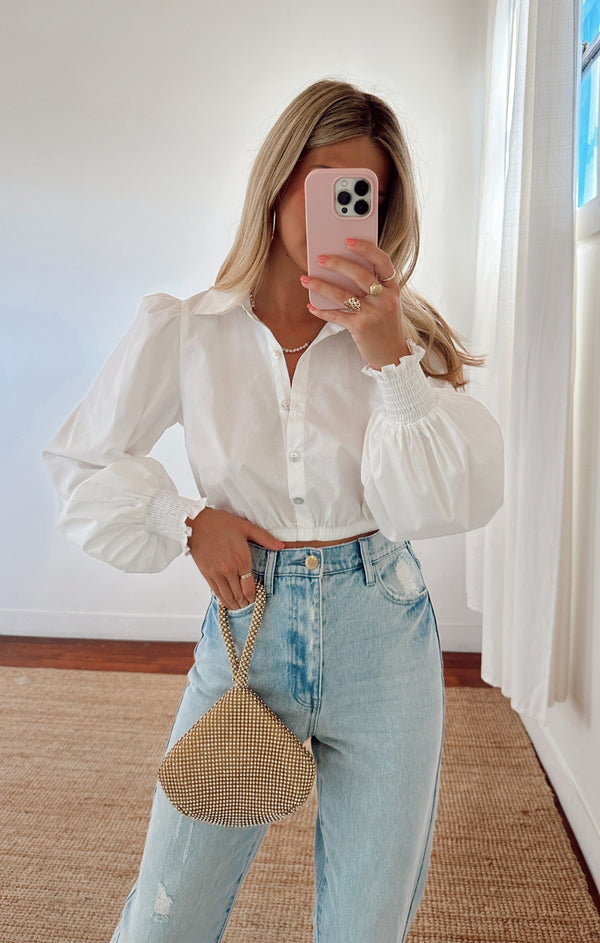 Count On Me Collared Top ~ White Poplin – Show Me Your Mumu