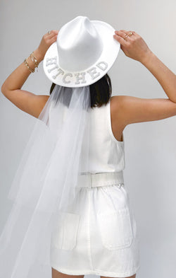 Let's Get Hitched Detachable Veil Hat ~ White
