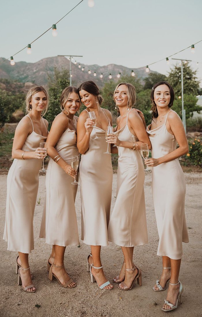 Show Me Your Mumu Verona Cowl Bridesmaid Dress in Champagne