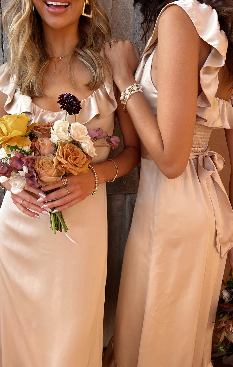 Alexis Midi Dress ~ Champagne Luxe Satin Show Me Your Mumu Alexis Midi Dress ~ Champagne Luxe Satin Show Me Your Mumu