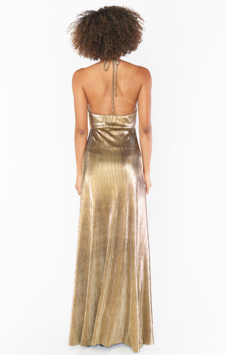 strapless open back dress Paros Maxi Dress ~ Pleated Gold