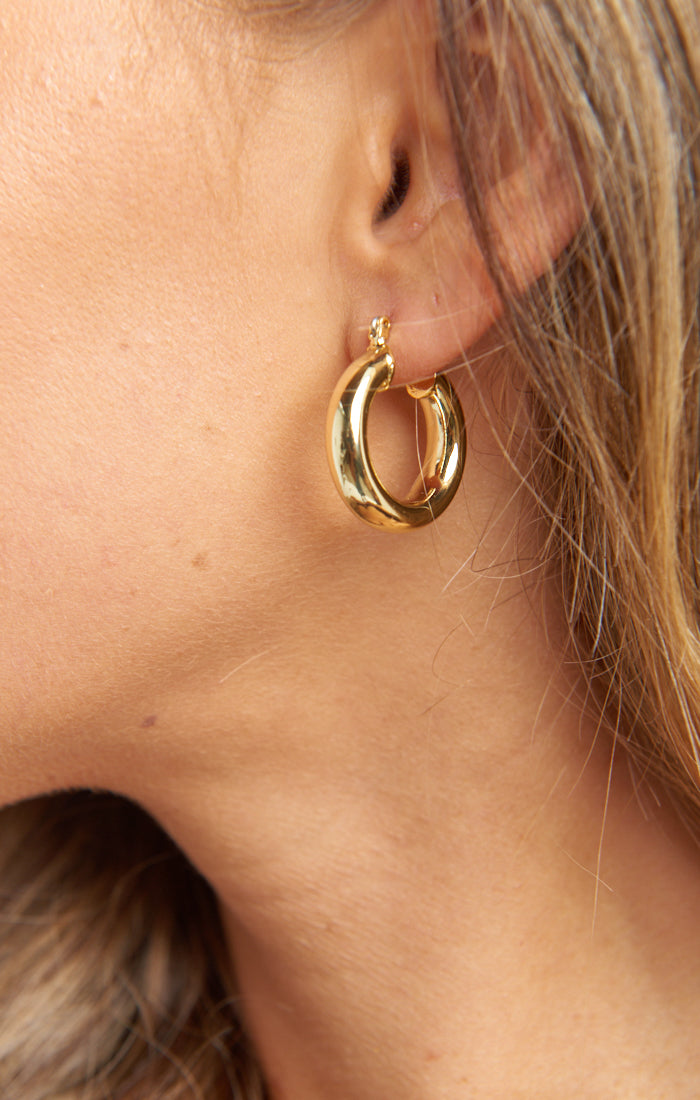 Thick Tube Hoops, Gold Plated 30mm Post Earrings
