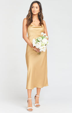 Verona Cowl Dress ~ True Gold Luxe Satin