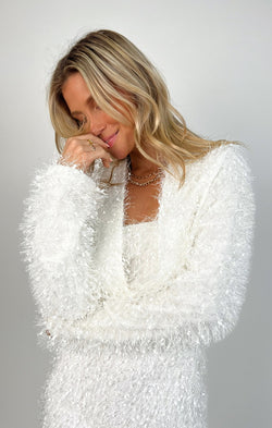 Cory Cardigan ~ White Faux Feathers