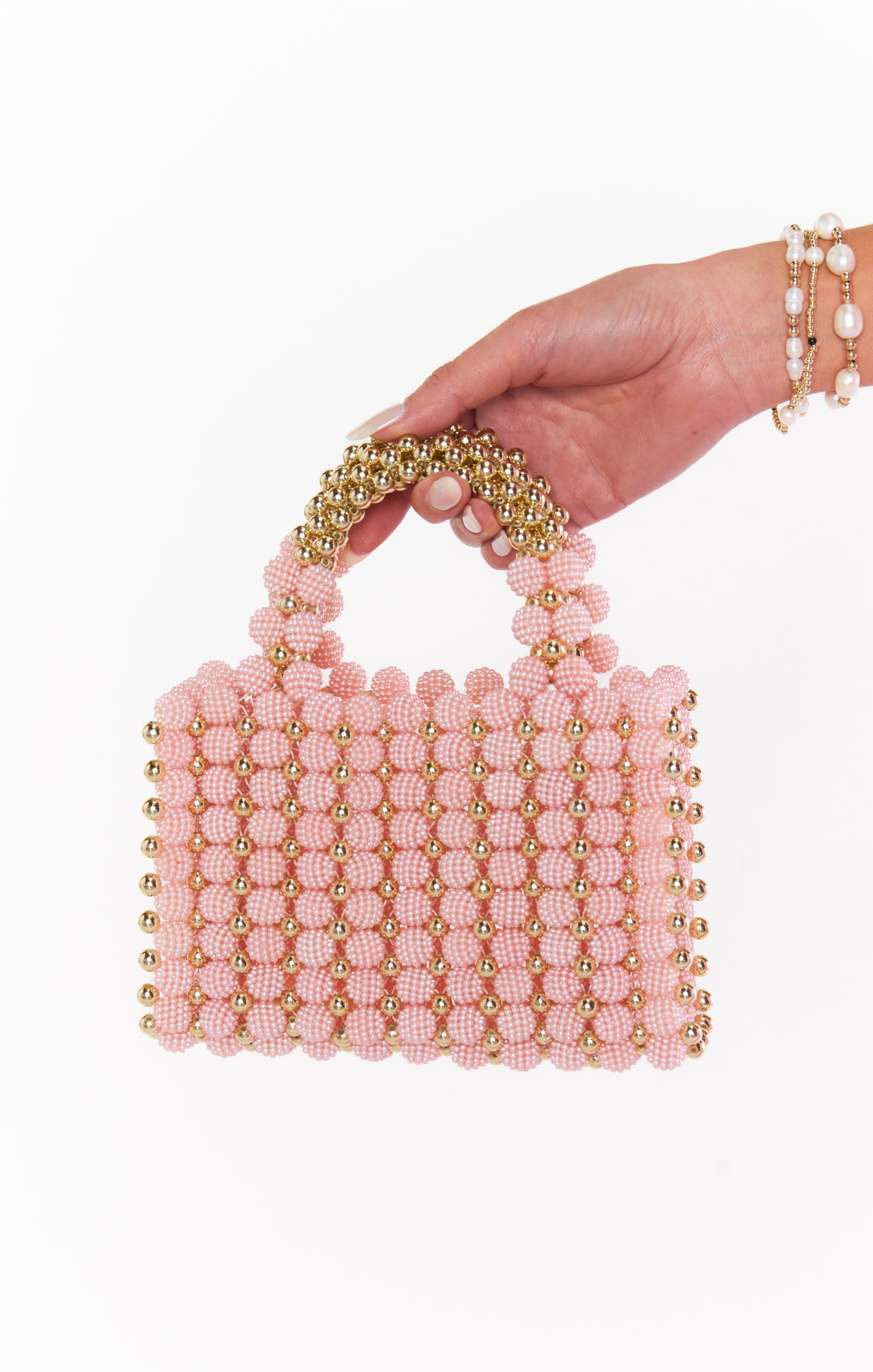 M & M’s Handbag Fully Beaded Evening Bag Zip Top Purse with Handle