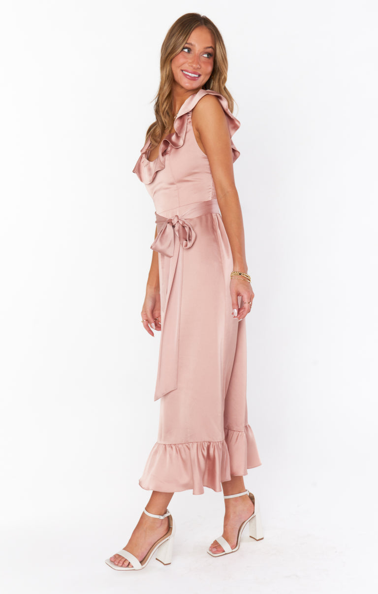 Alexis Midi Dress, in Rose Gold Luxe Satin, Size: Small | Show Me Your Mumu | Bridesmaid Dresses & Wedding Attendee Dress Alexis Midi Dress, in Rose Gold Luxe Satin, Size: Small | Show Me Your Mumu | Bridesmaid Dresses & Wedding Attendee Dress