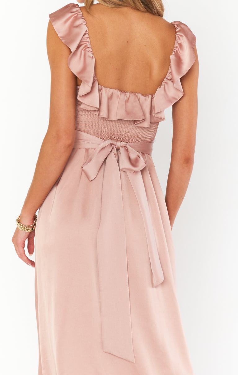 Alexis Midi Dress, in Rose Gold Luxe Satin, Size: Small | Show Me Your Mumu