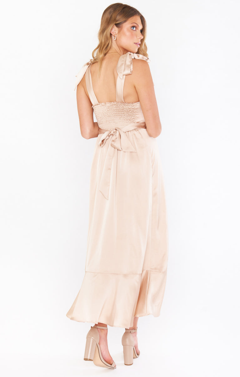 Claire Midi Dress ~ Champagne Luxe Satin XXL Claire Midi Dress ~ Champagne Luxe Satin XXL