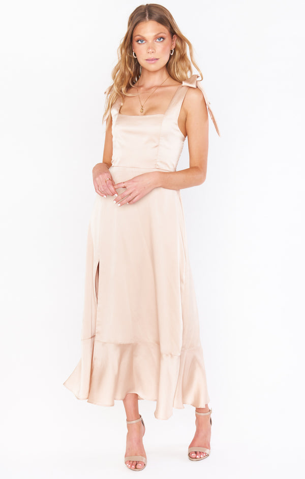 Claire Midi Dress ~ Champagne Luxe Satin – Show Me Your Mumu