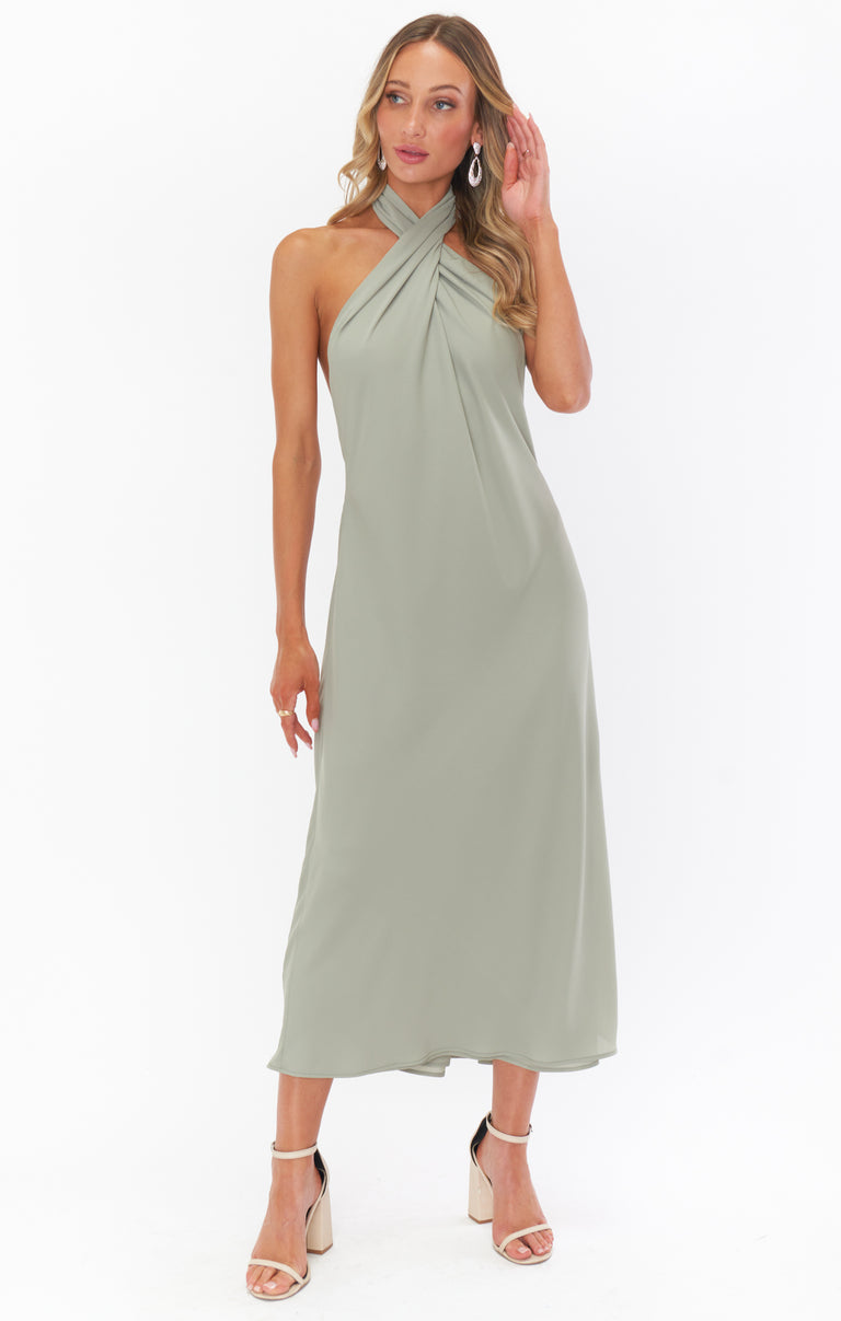 Jasmine Halter Midi Dress ~ Moss Green Crisp Show Me Your Mumu Jasmine Halter Midi Dress ~ Moss Green Crisp Show Me Your Mumu