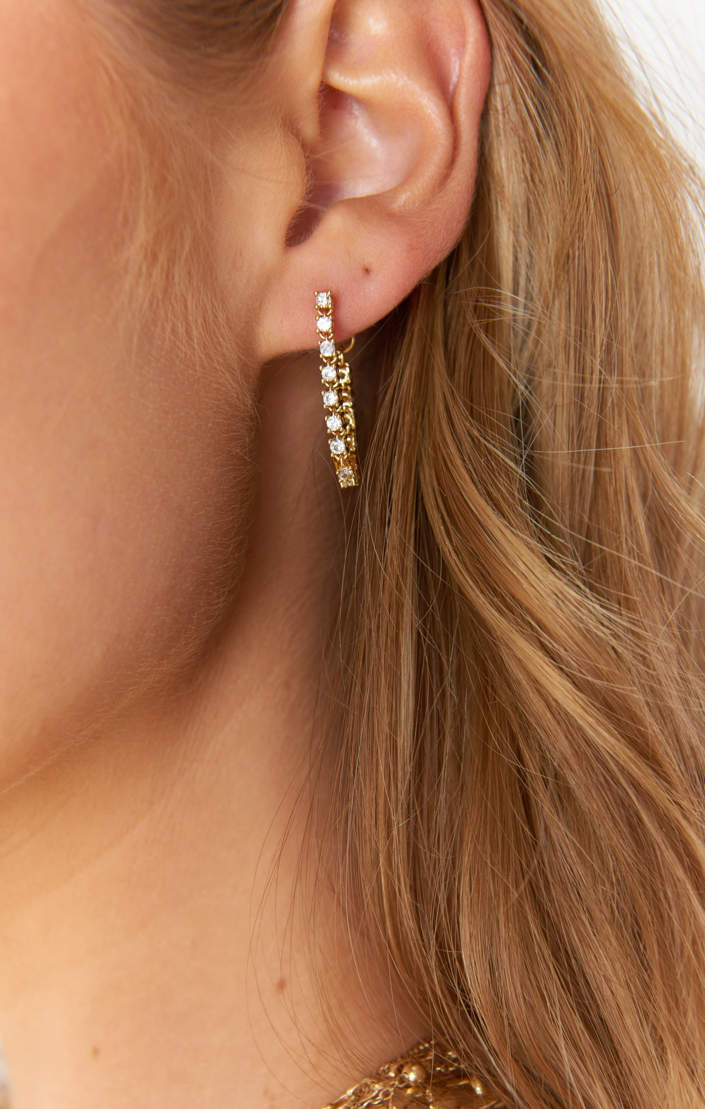 Multi Diamond Chain Stud Earring  EF Collection