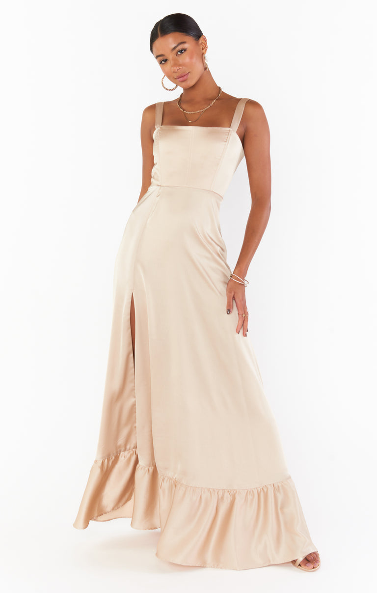 Clarissa Corset Dress, in Champagne Luxe Satin, Size: XL | Show Me Your Mumu | Bridesmaid Dresses Clarissa Corset Dress, in Champagne Luxe Satin, Size: XL | Show Me Your Mumu | Bridesmaid Dresses