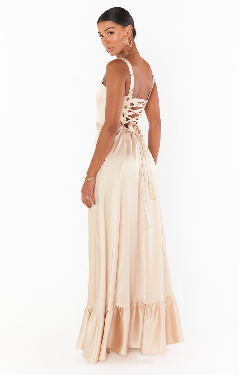 claire midi dress champagne luxe satin Show Me Your Mumu Claire Midi Dress Champagne Luxe Satin M