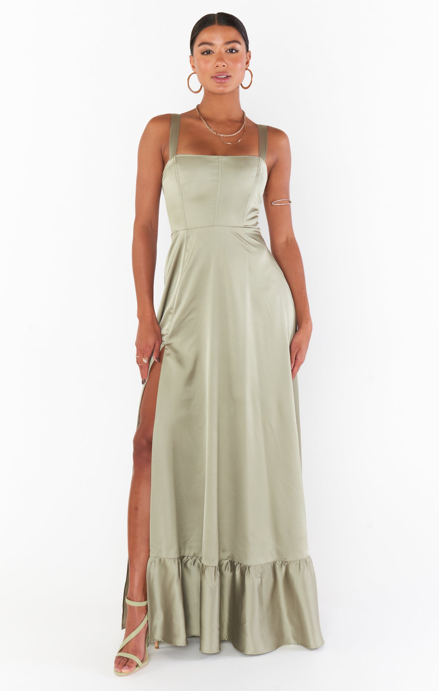 Clarissa Corset Dress ~ Moss Green Luxe Satin – Show Me Your