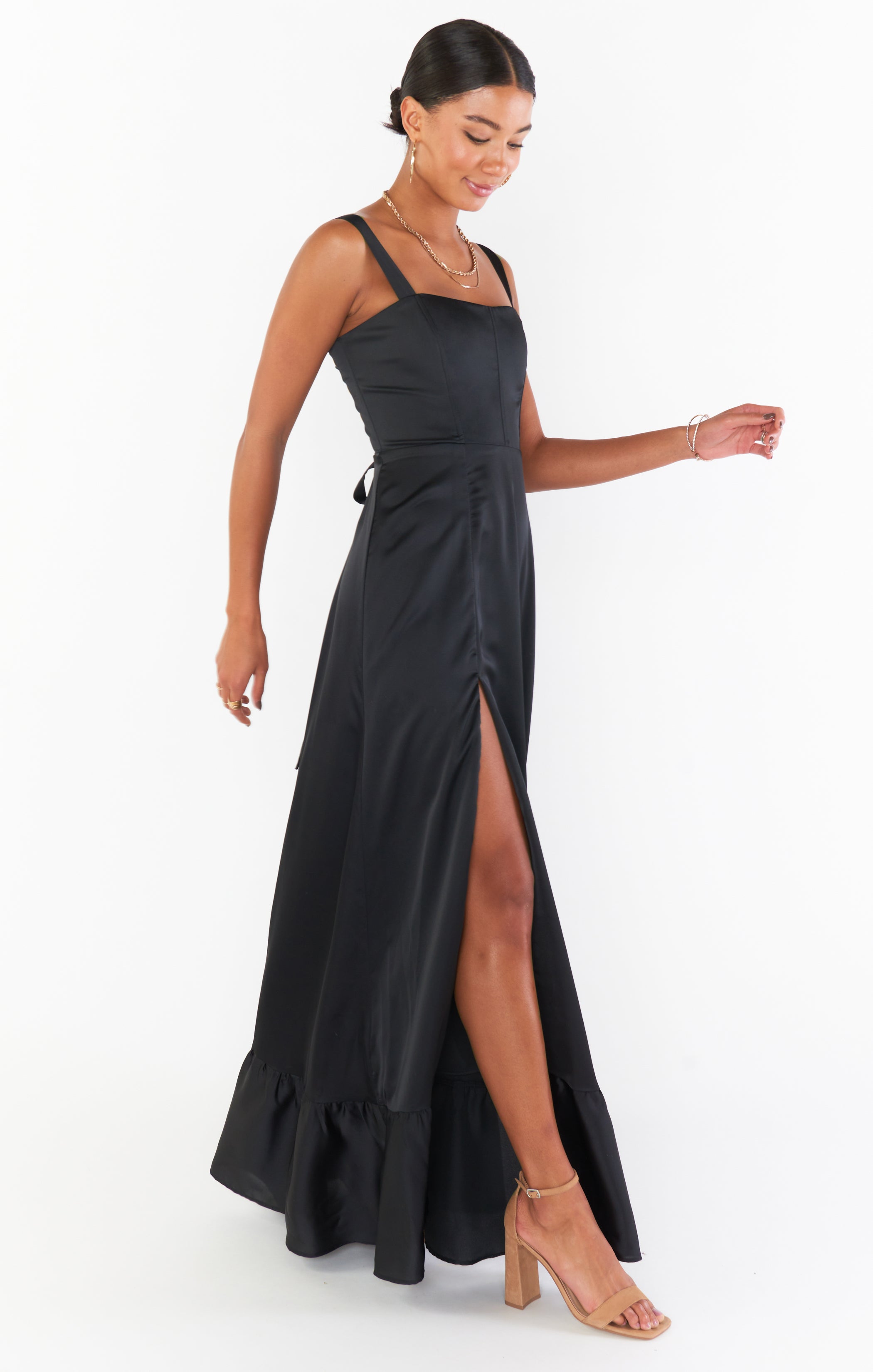 Clarissa Corset Dress, in Black Luxe Satin, Size: XL | Show Me Your Mumu | Bridesmaid Dresses & Wedding Attendee Dress