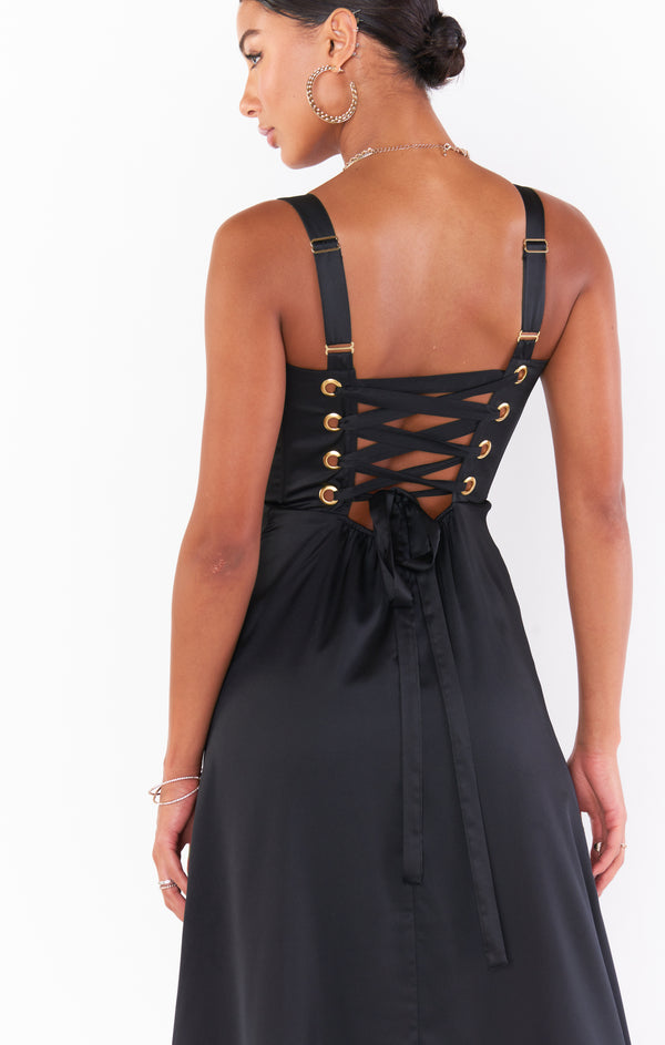 Clarissa Corset Dress ~ Black Luxe Satin – Show Me Your Mumu
